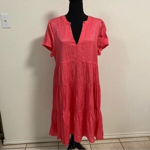 Maeve by Anthropologie Dress Women’s Size Large Pink Sacha Jacquard Tiered Tunic